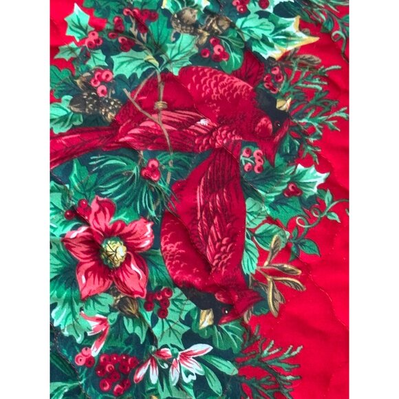 Quilted Christmas Tree Skirt/ Round Table Cloth Cardinals & Holly Wreath - Picture 7 of 9